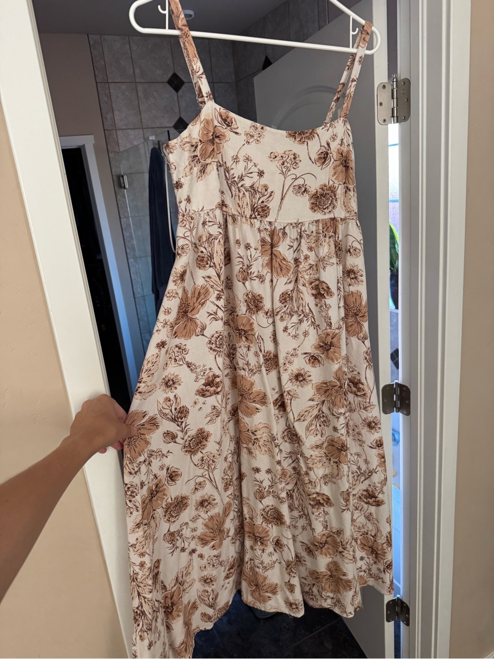 Carly Jean Los Angeles Cream Midi Dress with Brown Floral Print